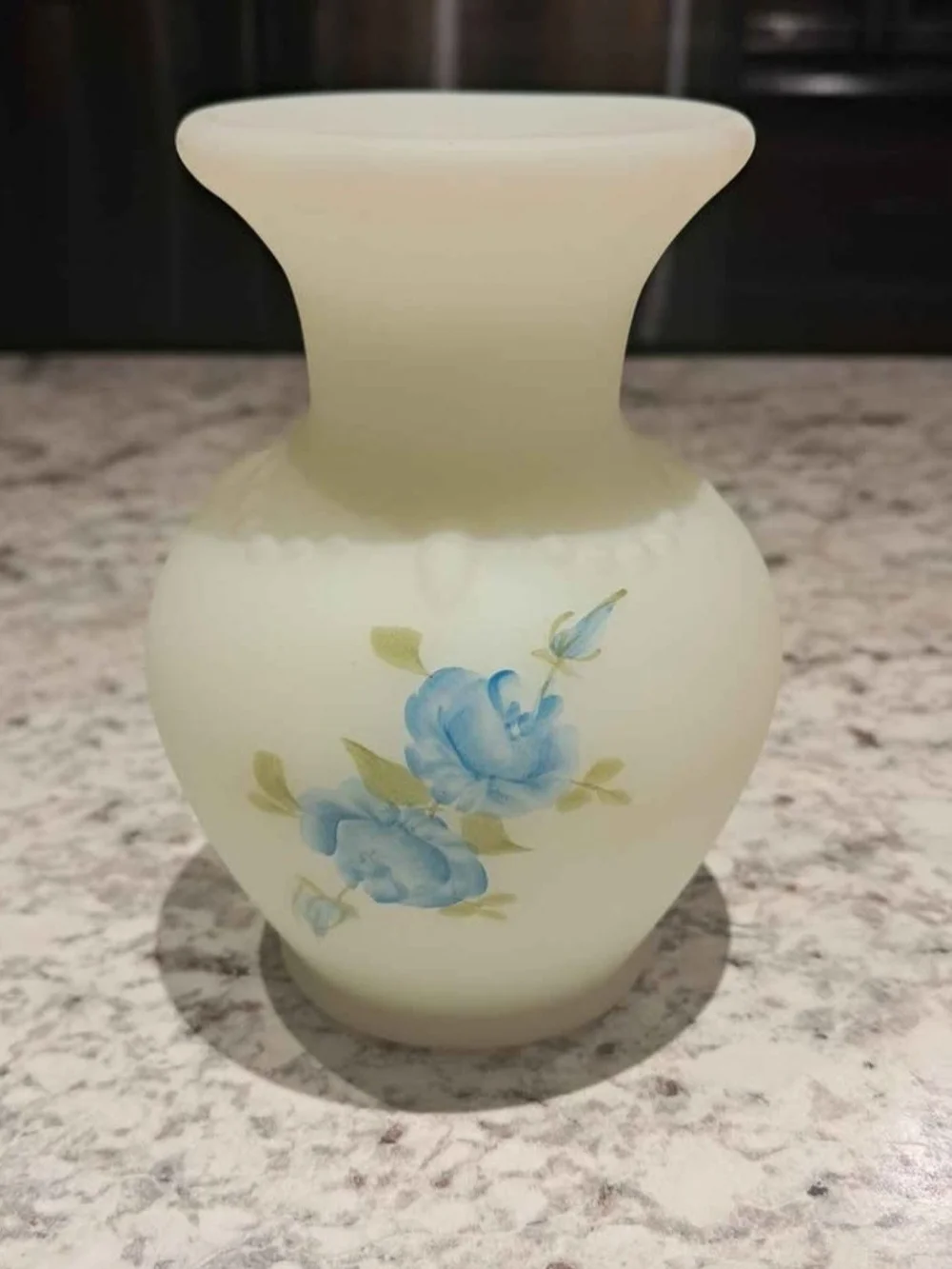 Fenton Uranium Glass Floral Vase Signed By Artist